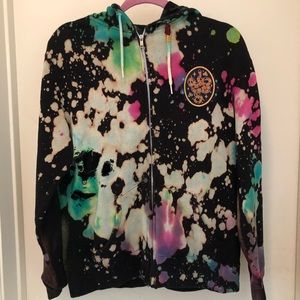 Zip up, bleached and tie dye hoodie